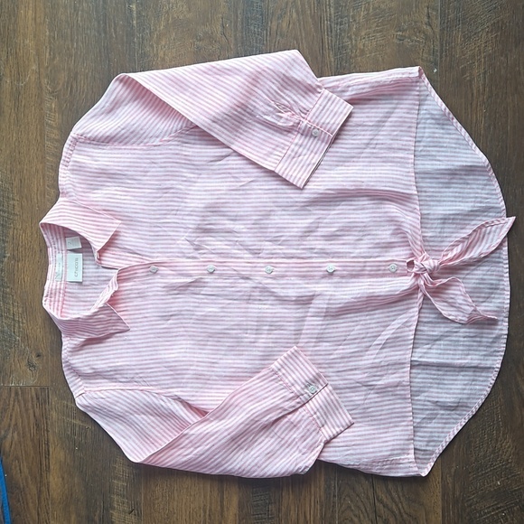 Chico's 100% Linen No-iron Tie Front Bitton Down Blouse - Picture 1 of 9